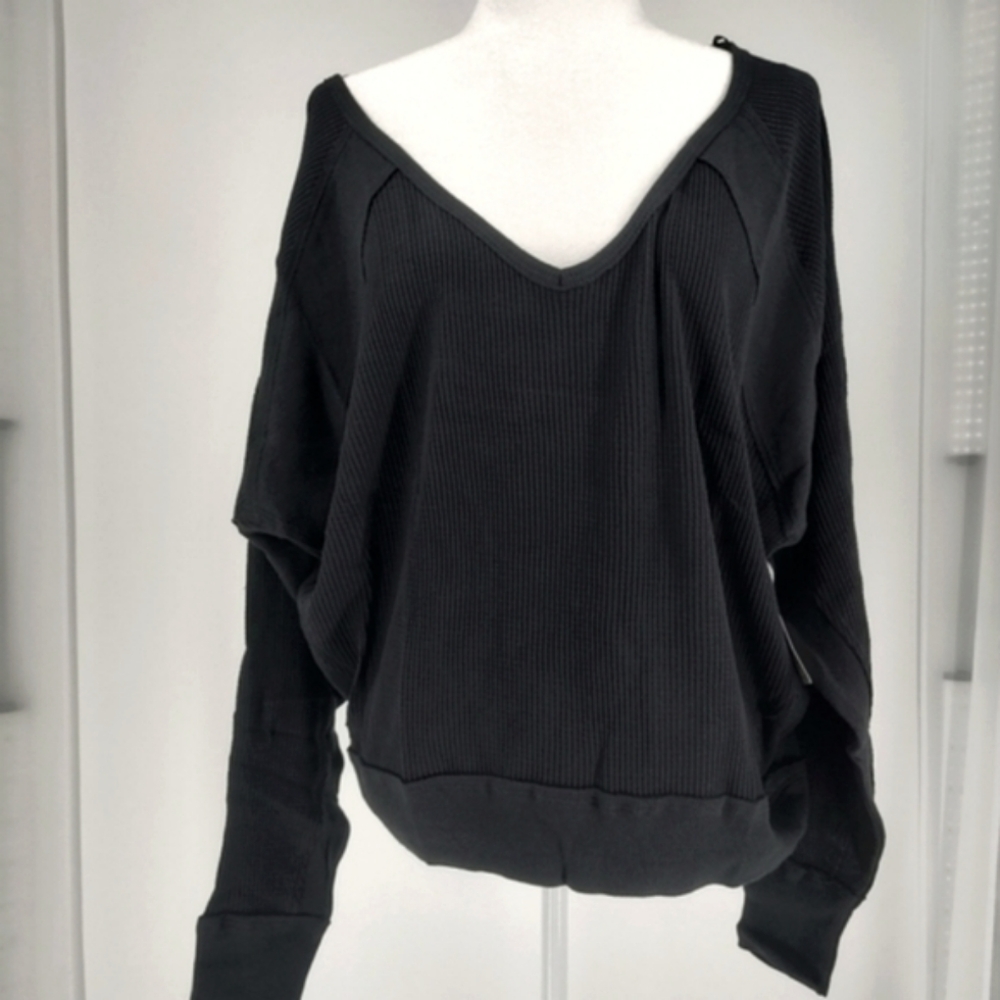 Free People Santa Clara Black Thermal Top, NWT